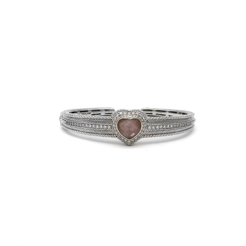 Judith Ripka 925 Silver Rose Quartz Heart Hinge Cuff Bracelet